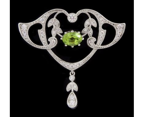Silver milgrain set peridot and cubic zirconia openwork broochCondition Report:Diameter = 40mm, tested silver, good condition