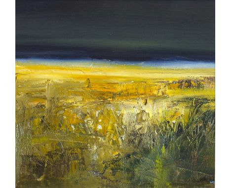 MAY BYRNE, LIGHT ON THE HORIZON oil on board, signed 28cm x 28cm Mounted, framed and under glass