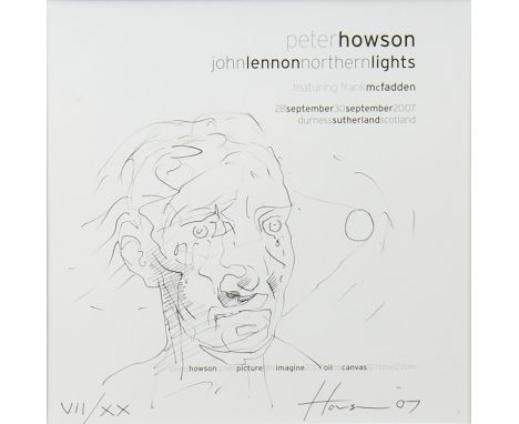 * PETER HOWSON OBE, JOHN LENNON EXHIBITION SERIES pen on paper, signed, dated '07, and inscribed 'VII/XX' 18.5cm x 18.5cm Mou