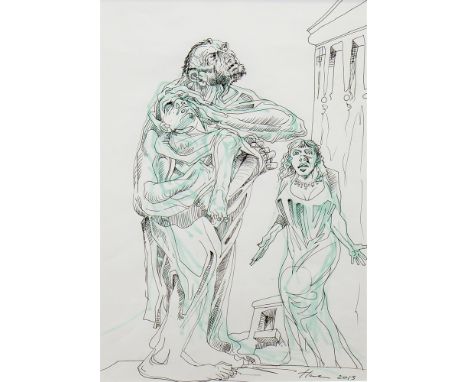 * PETER HOWSON OBE (SCOTTISH b 1958), DAVID AND BATHSHEBA mixed media, signed and dated 2013 41cm x 30cm Mounted, framed and 