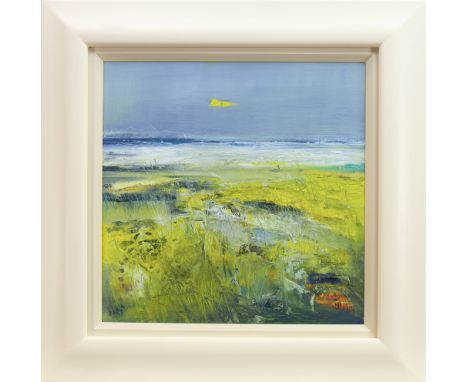 MAY BYRNE, STORM LIGHT, HEBRIDES oil on board, signed 40cm x 40cm Framed and under glass