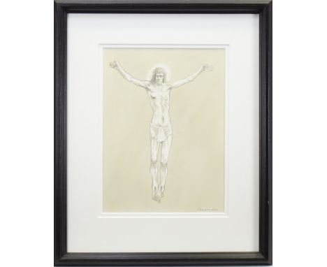 * PETER HOWSON OBE (SCOTTISH b 1958), CRUCIFIXION mixed media, signed 40cm x 30cm Mounted, framed and glass