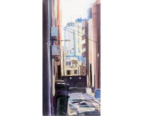 HELEN MCDONALD MATHIE, LIGHT THROUGH BATH LANE, GLASGOW oil on linen, signed 60cm x 30cm Unframed as intended