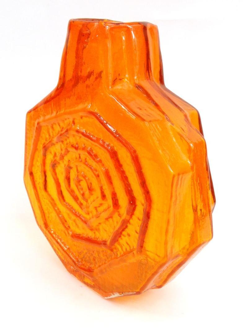 Large Whitefriars tangerine glass banjo vase, 32cm high For Condition