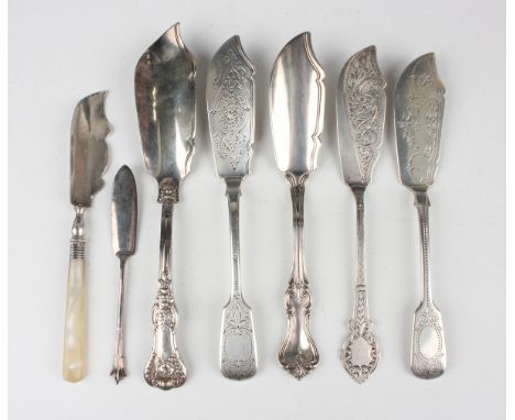 A William IV silver Old England pattern butter knife, London 1830 by Jonathan Hayne, length 20.5cm, a silver Albert pattern b
