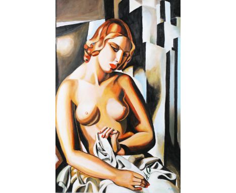 David Aldus, after Tamara de Lempicka - Nude with Buildings, 21st century oil on canvas, signed, 91cm x 60.5cm, together with