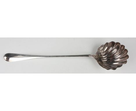 An early George III Scottish silver Hanoverian pattern soup ladle with scallop shell bowl, Edinburgh 1761 by William Dempster