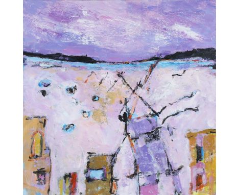 Valerie Thoresby - 'Beach, Morocco', mixed media on canvas, signed with initials recto, titled label verso, 80cm x 80cm, with