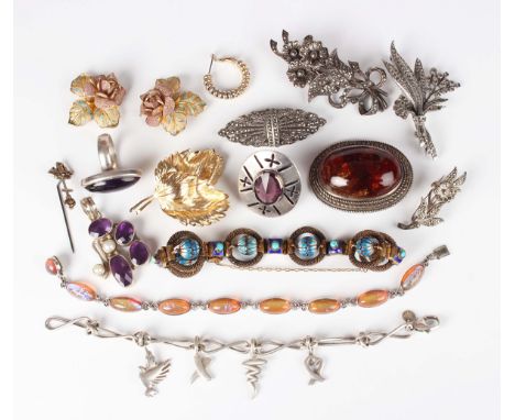 A group of silver and other jewellery, comprising an enamelled bracelet, probably Asian, detailed 'Silver', weight 25.8g, len