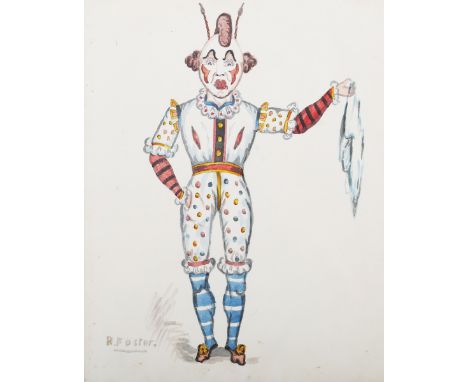 R. Foster - Studies of Clowns, four late 19th/early 20th century watercolours, one signed, each 30cm x 24cm, all within paint