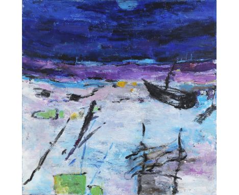 Valerie Thoresby - 'Harbour Dieppe', mixed media on canvas, signed with initials recto, titled label verso, 79.5cm x 80cm, wi
