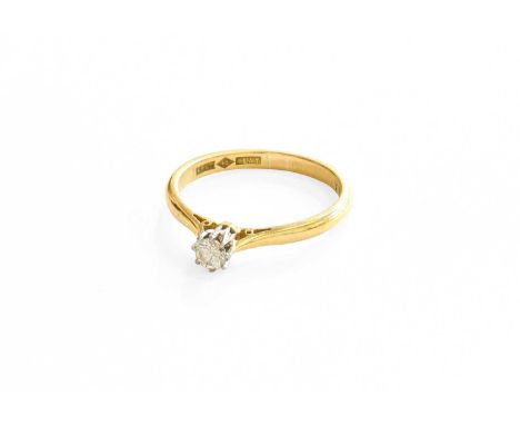 A Diamond Solitaire Ring, the round brilliant cut diamond in a white claw setting, to a tapered shoulder plain polished shank