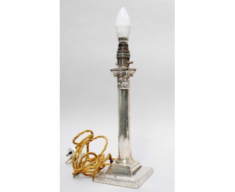 A Victorian Silver Corinthian Column Candlestick, fitted for electricity, Sheffield, 1899Fully marked on base. There is so me