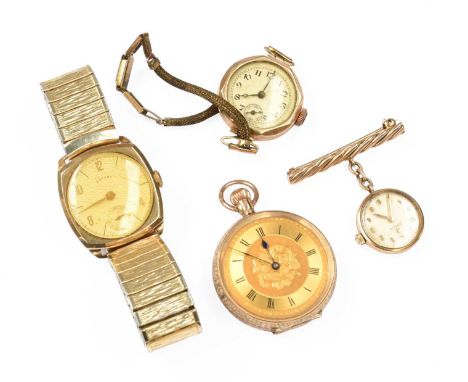 A 9-carat gold Rotary wristwatch, 9-carat gold wristwatch, 9-carat gold 'Omega Brooch/watch (brooch not stamped with a gold m