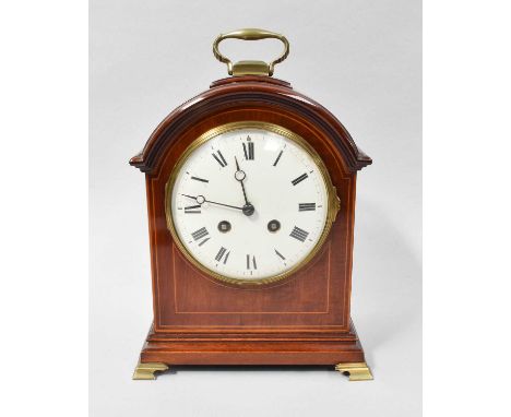 An Edwardian Striking Mantel Clock, 29cm high over handle 