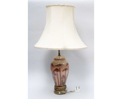 A Moorcroft Fairy Rings/Toadstool Pattern Lamp, designed by Philip Richardson, impressed, 32cm high (excluding fitments)