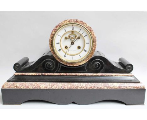 A Victorian Black Slate and Marble Striking Mantel Clock, 5'' enamel dial, signed Achille Brocot, 32cm high, width 54cm 