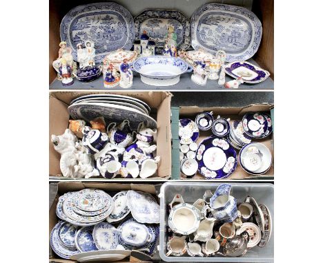 19th Century English Pottery and Porcelain including Staffordshire, Gaudy Welsh / "Cottage Swansea", Spode pot pourri basket,