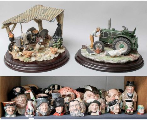 Royal Doulton Character Jugs, a Winston Churchill Toby Jug and two Country Artists models (shelf + two)