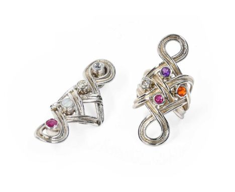A 9 Carat White Gold Multi-Gem Set Pendant and Ring, pendant length 4.5cm, finger size LGross weight 19.4 grams.