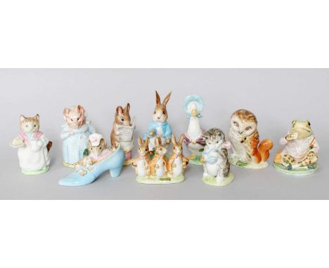Beswick Beatrix Potter Figures Including: 'Mr Jeremy Fisher', 'Jemima Puddleduck', 'Tailor of Gloucester', 'Mr Brown' and oth