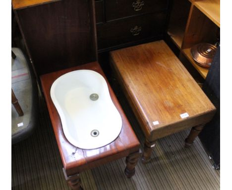 A 19th century ceramic child's bath in mahogany stand with cover with another example missing the bath&nbsp;