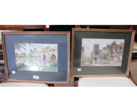 John D. Blizard, Two framed watercolours, one of West Gate Warwick and one of Clopton Bridge, Stratford upon Avon, framed&nbs