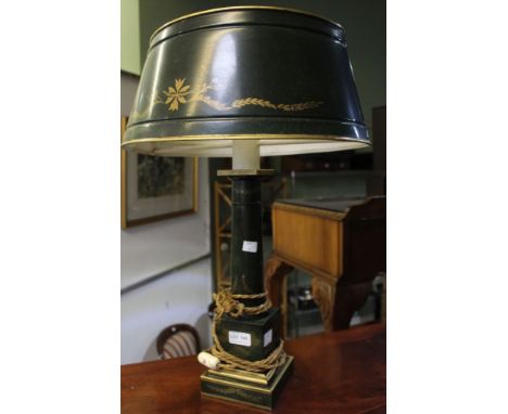 A 20th century enamelled green and gilt metal table lamp