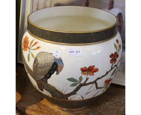 A large ceramic Wedgwood planter with enamel decoration Condition: 31cm high, top diameter 29cm, Sepia printed mark, two hand