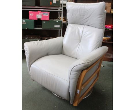 Ercol - A modern grey leather upholstered reclining chair