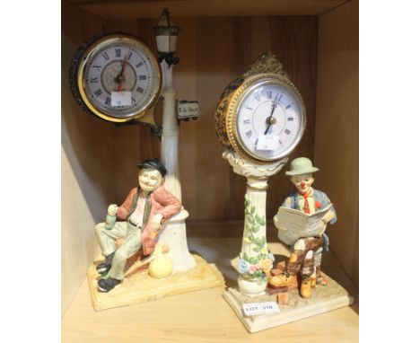 Two Continental ceramic figurines, both incorporating a clock
