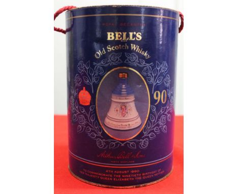 Bell's Whisky decanter celebrating the Queen Mother's 90th Birthday in original tin