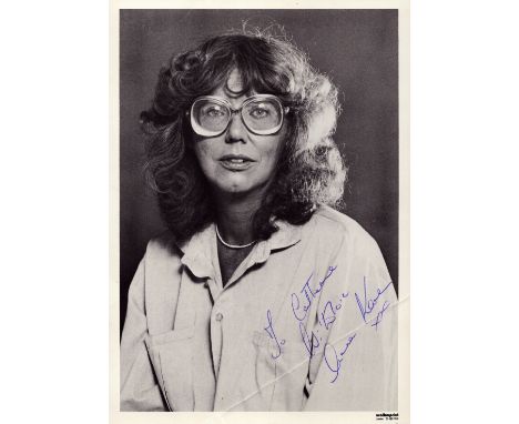 British Actress Anna Karen signed 8 x 6 inch black and white photo, Signed in blue biro, dedicated, A fold to bottom right ha