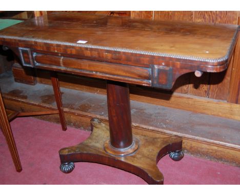William IV mahogany round cornered fold-over card table having a beaded edge