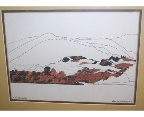 Assorted pictures and prints to include; David Roberts - The Old Man Coneston ink sketch (6)