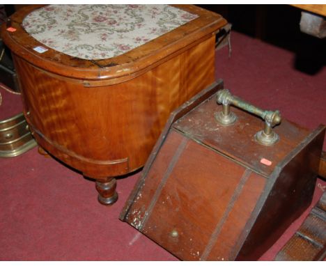 A Victorian satinwood bowfront hinge-top fitted commode; together with an Edwardian walnut coal purdonium (2)