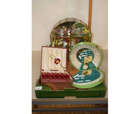 Mixed Lot:  Cased set of decorative model butterflies together with set of cake forks and a musical manicure set