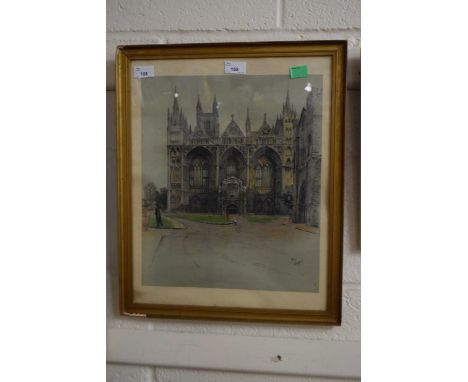 Cecil Aldin (British,1870-1935) Peterborough Cathedral, lithograph, 39x40cm, framed and glazed