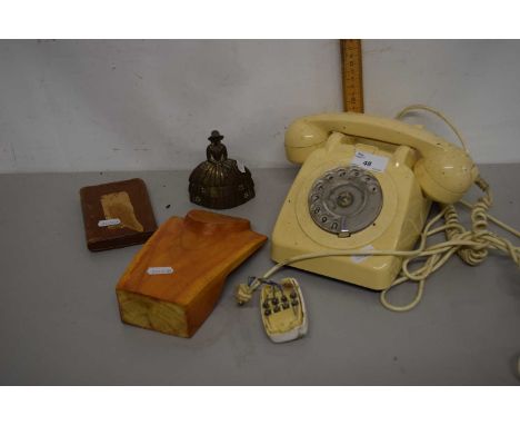 Vintage telephone, cigar case, necklace stand and a bell lady