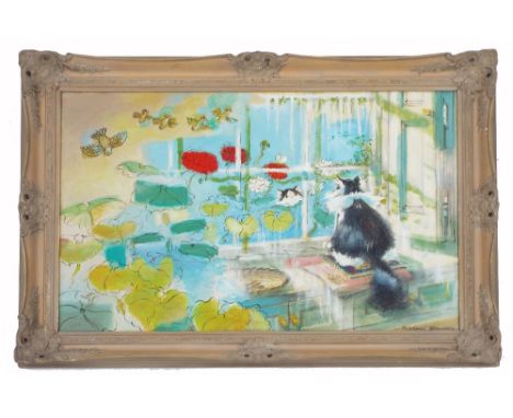 Michael Constable (20th century) - 'Barnaby the Magic Cat', signed, also inscribed verso on the frame, oil on canvas, 20" x 3