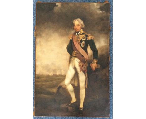After John Hoppner (1758-1810).  Horatio, First Viscount Nelson, c1801-02, standing full length, indistinctly signed lower le