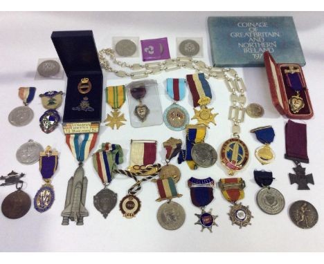 A collection of Club and Society medals, jewels and badges, including silver, metal, gilt and enamel (see image) 
