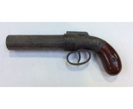 A Enfield rifle 'Pig sticker' bayonet and scabbard, together with an Allen Thurper replica pepperbox percussion pistol 