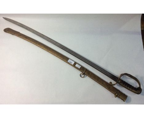 A 19th century artillery officer's sword, with 32.25"-inch curved blade with full-length wide fuller, pierced knuckle-bow, wi