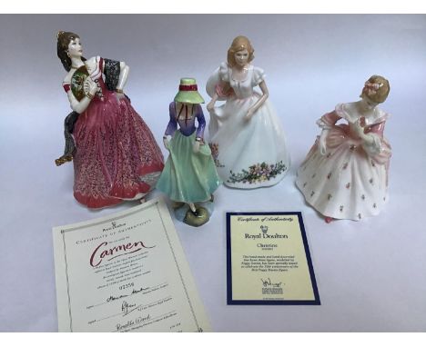 Four assorted Royal Doulton ceramic figural ladies comprising Joanne HN3422', 'Carmen HN3993' limited edition 7356/12,500, 'C