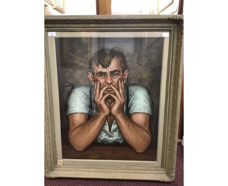 Alfred Janes (1911-1999) 'Man Resting', portrait study of a man sat at a table, signed and dated '1952', oil on board, in orn