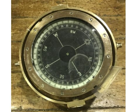 An Admiralty 1900 pattern gimbal compass with painted base, marked to rim 'Patt. 1900 No. SPN113', applied brass plaque 'AP 1