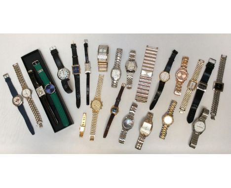 A collection of assorted gents and ladies Quartz wristwatches comprising Rotary, Pulsar and Excalibur examples etc. 