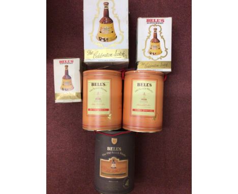 Six assorted unopened Bell's Extra Special Old Scotch Whisky ceramic decanters, including a graduating set of three, two 70cl
