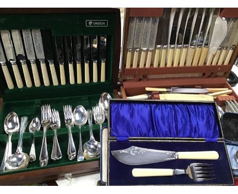 Two various silver-plated part canteens of cutlery, together with five boxed sets of flatware 